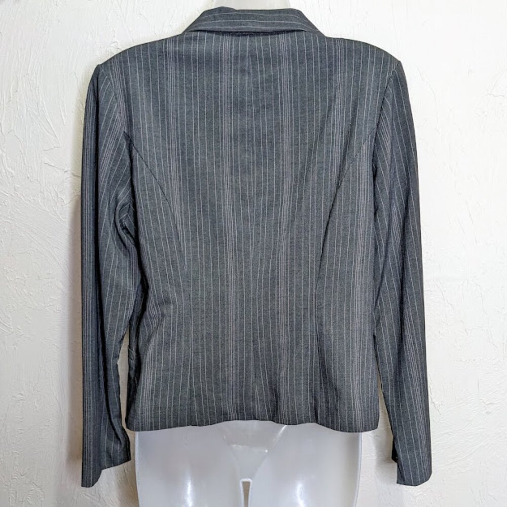 Y2K Office Siren Pinstripe Blazer Womens L Gray Striped Vintage Business Jacket - Picture 4 of 5